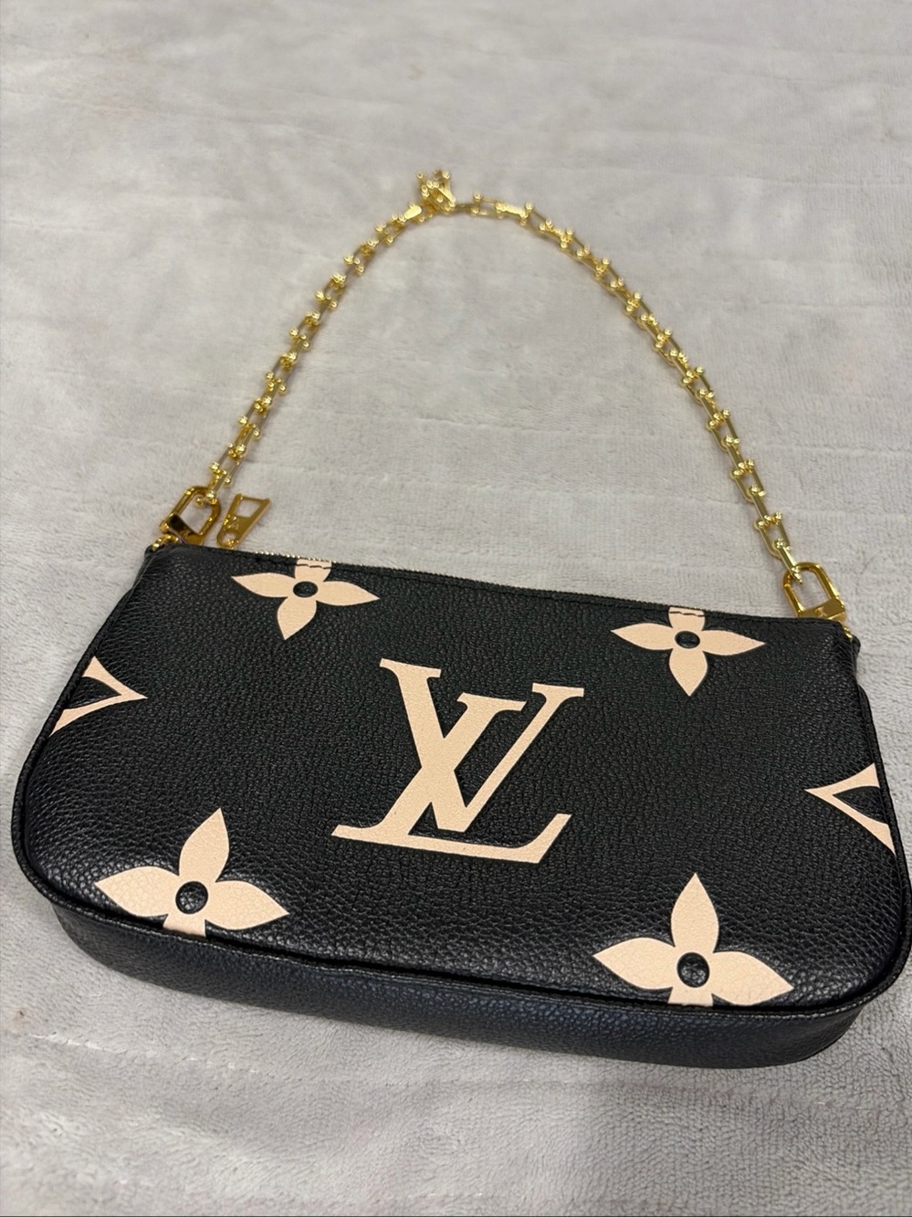 Louis Vuitton Black & Beige Monogram Pochette with Generic Gold Chain